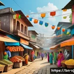 세그먼트 분석에서의 특정 기법 소개하기 - A vibrant, detailed illustration of a Bengali local marketplace scene featuring diverse customers fr...