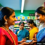 Home 19 세그먼트별 구매 패턴 분석하기 - A vibrant retail scene depicting diverse Bengali customers segmented by age groups: young adults ent...
