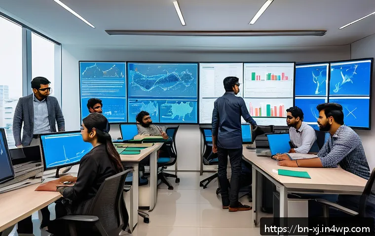 사용자 세그먼트를 위한 머신러닝 기법 - A modern office environment showing a diverse team of Bengali data scientists and analysts collabora...